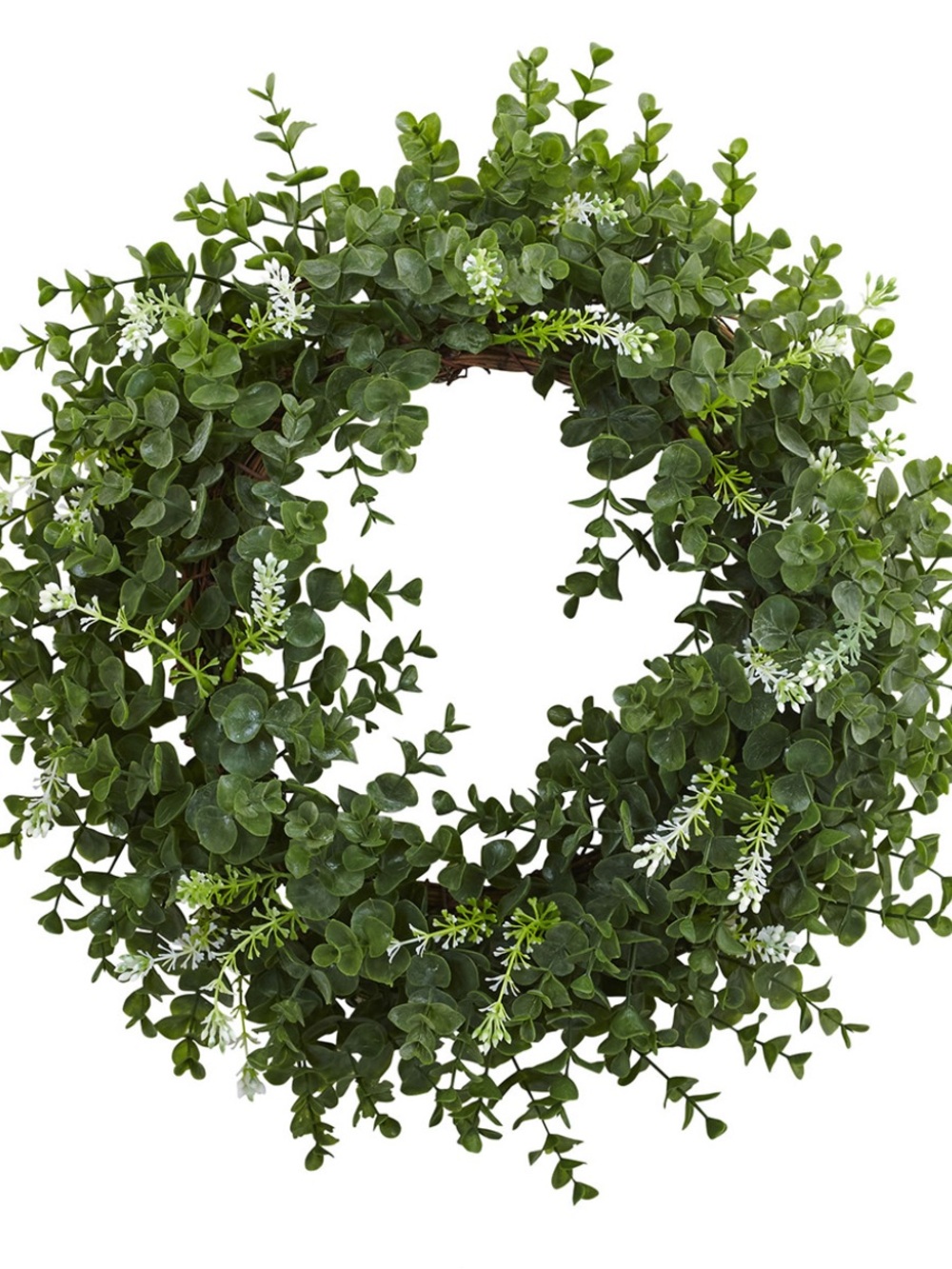 Nearly Natural Green Eucalyptus Double-Ring Wreath with White Accents